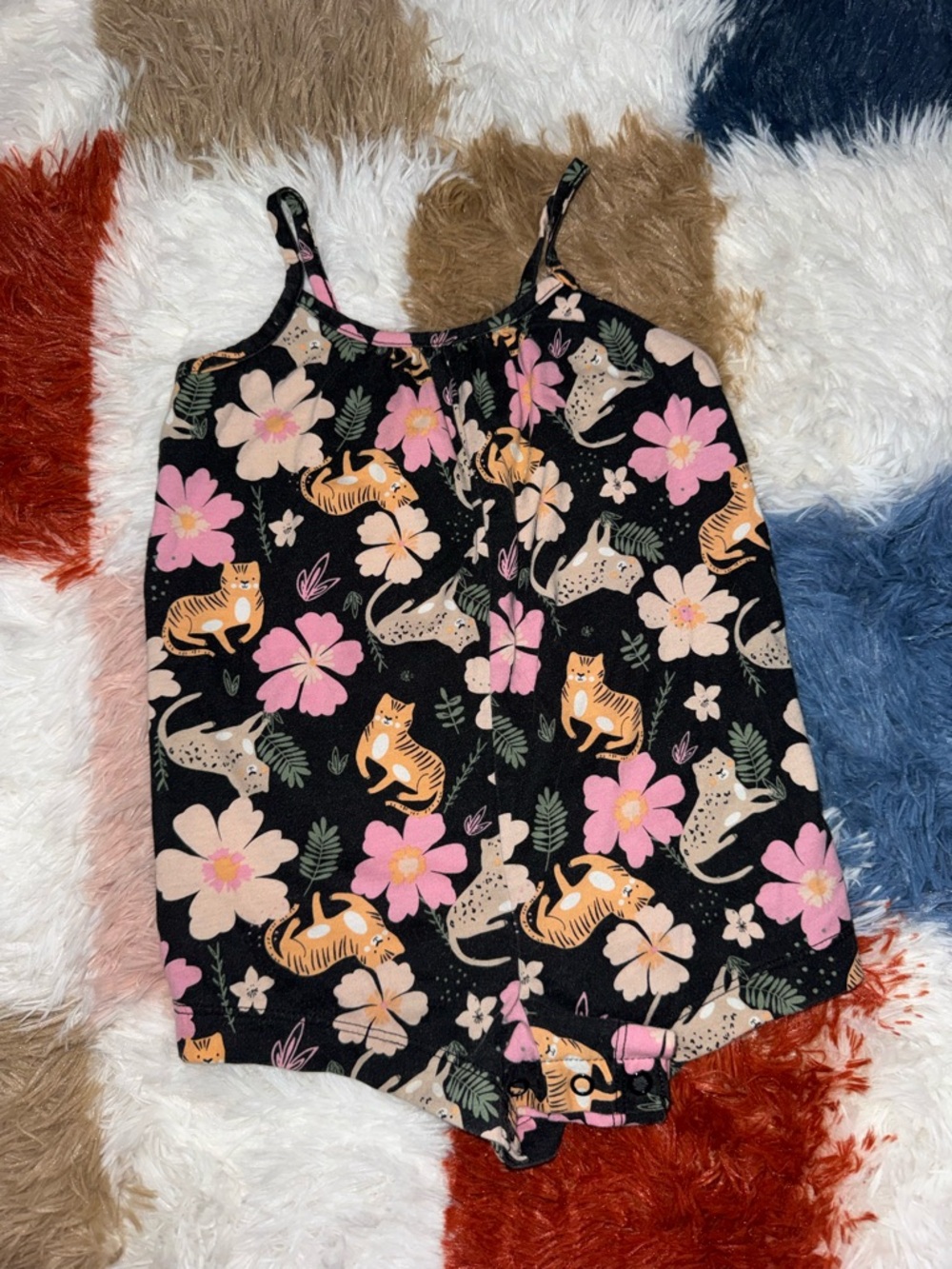 Baby Black Floral & Tiger Print Tank Romper